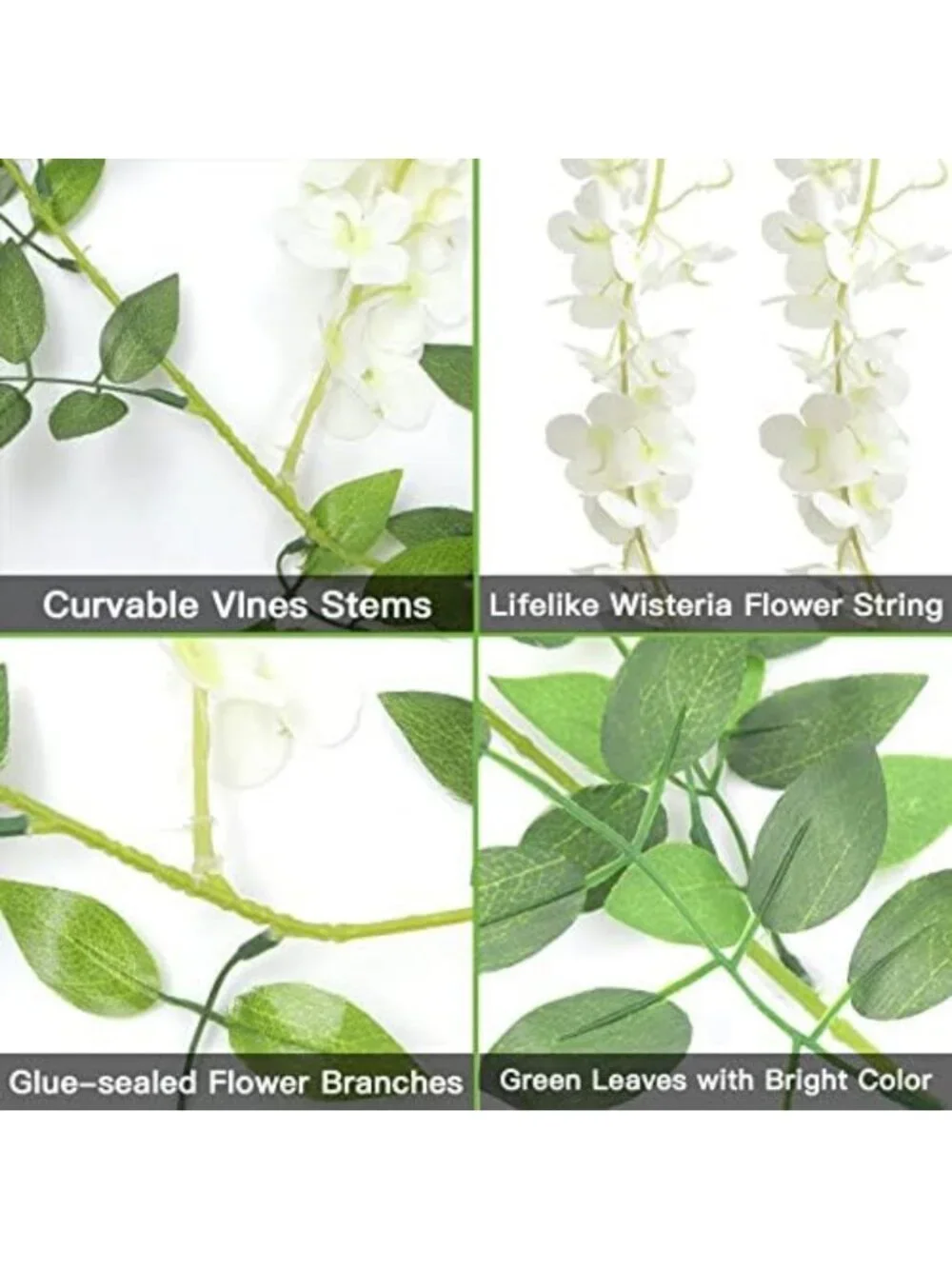 10 Pcs 7.2 Ft White Artificial Wisteria Garland for Home Decor & Events